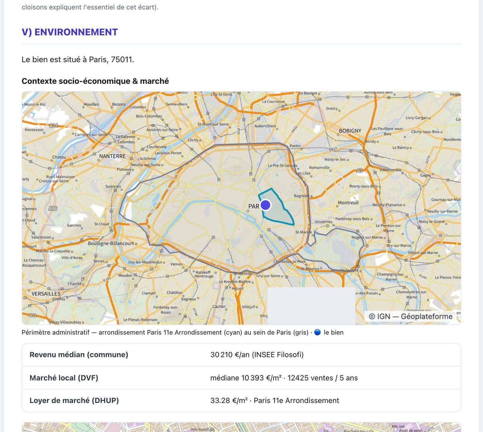 Section environnement du rapport